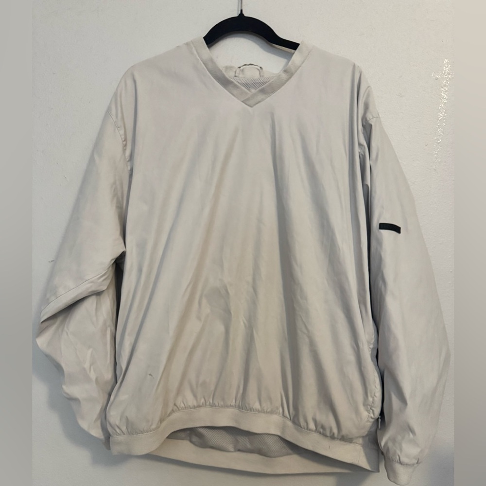Izod Men's Vintage Beige Golf V-Neck Windbreaker Large